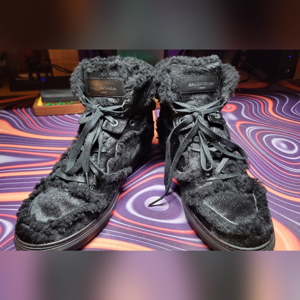 Balenciaga Women's Black Fur Sneakers
